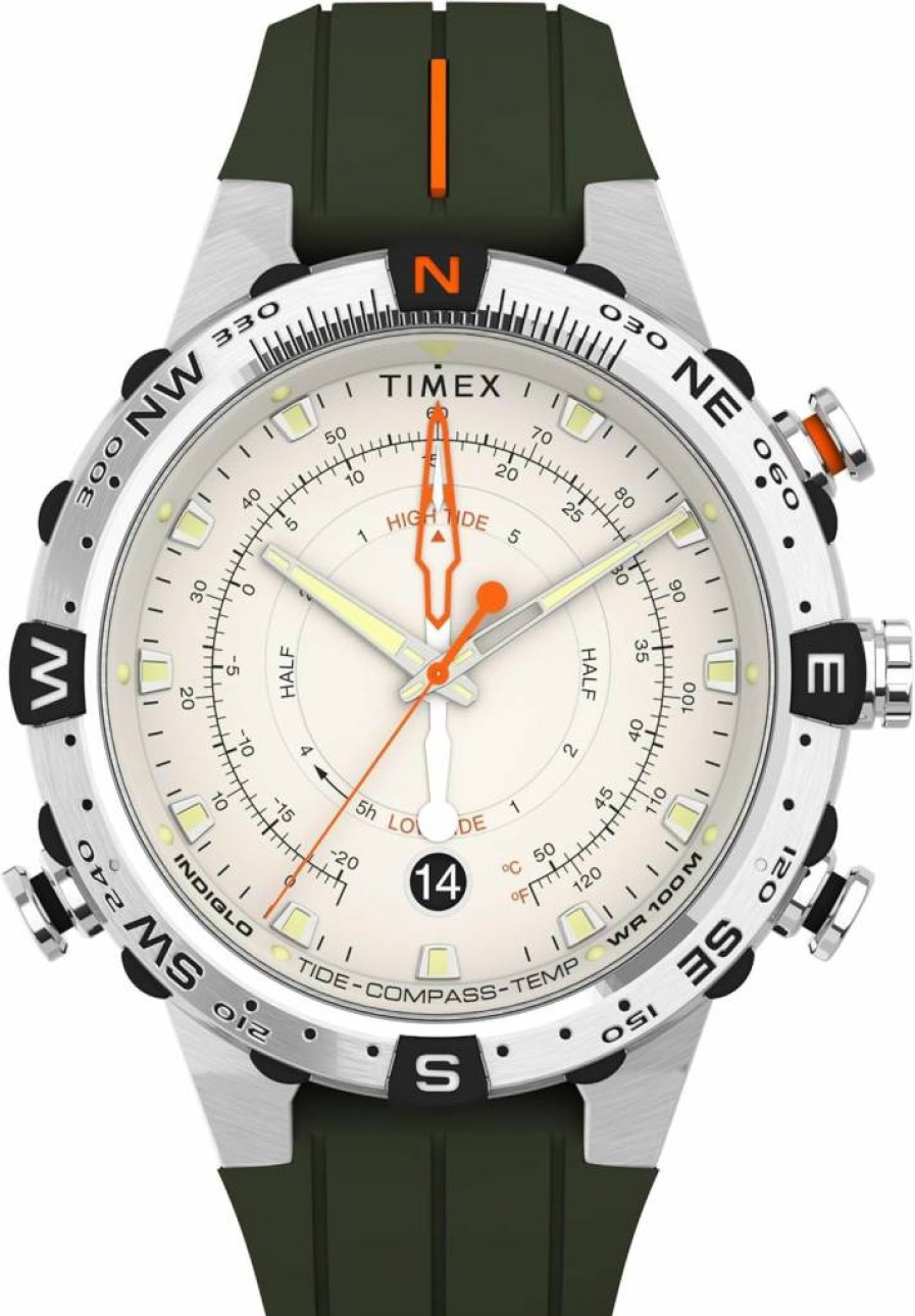 Timex Men's Expedition Tide Temp Compass Watch 45mm Stainless Steel Outdoor Sports Wristwatch