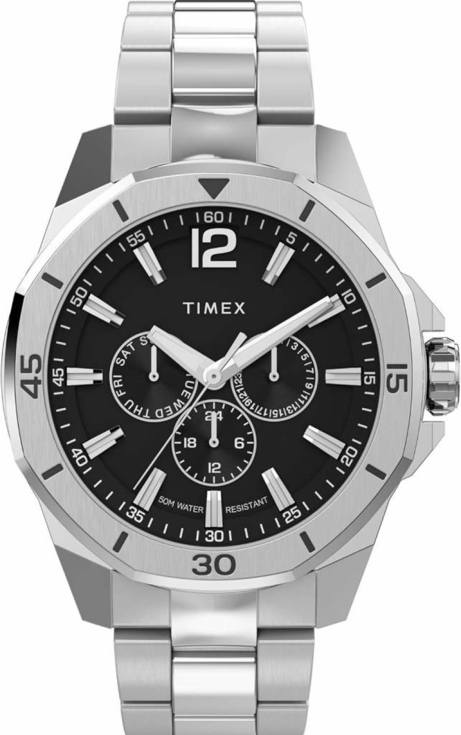 Timex Men's Essex Avenue 44mm Day-Date Quartz Watch with Leather Strap