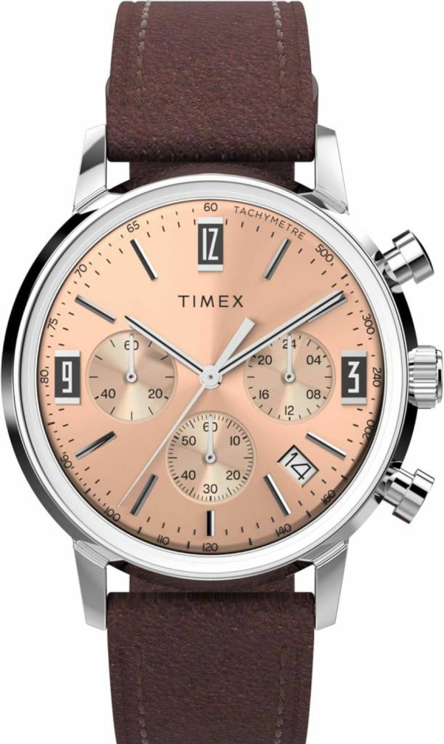 Timex Men's Marlin 40mm Rose Gold-Tone Stainless Steel Watch with Brown Leather Strap