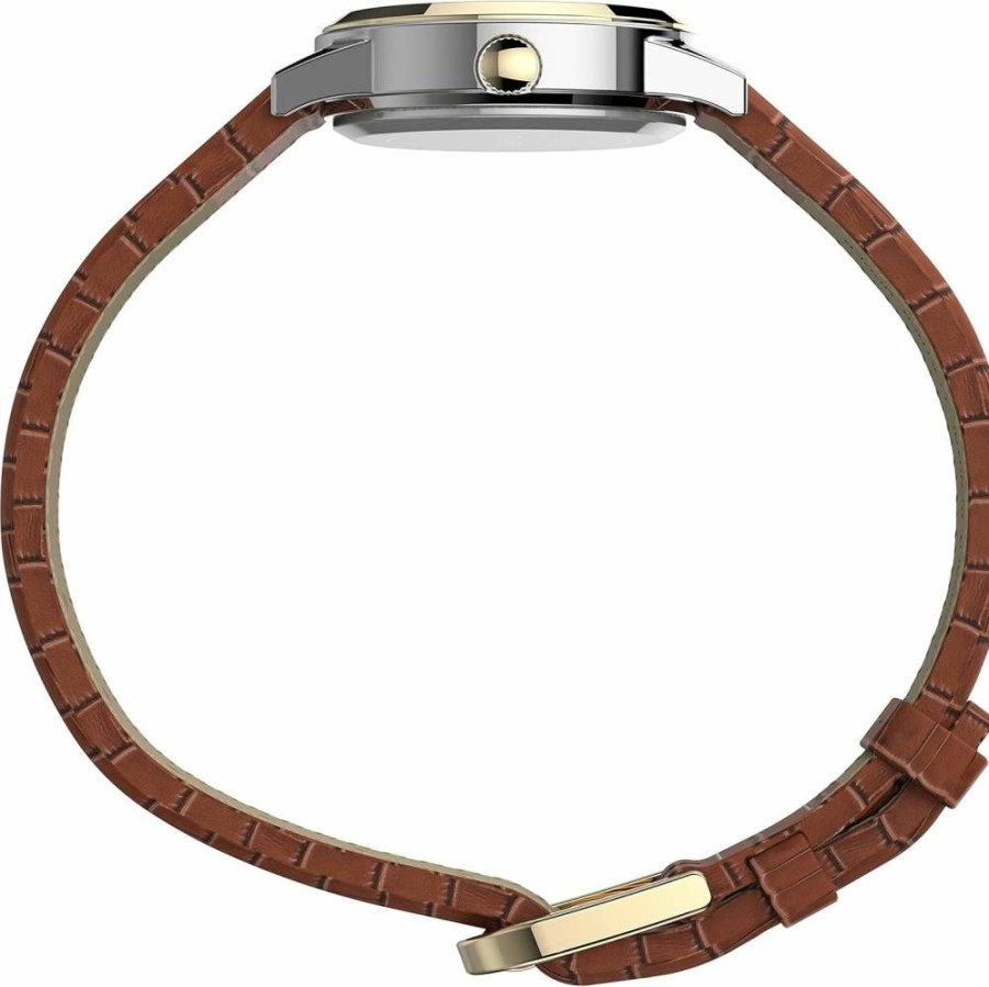 Timex Women's Essex Ave 25mm Leather Strap Watch with Silver-Tone Case
