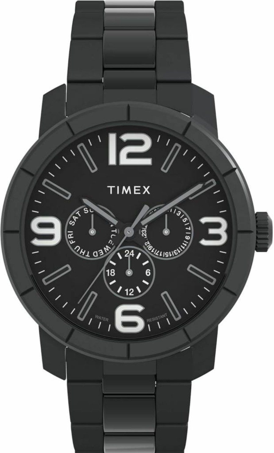 Timex Men's Mod 44mm Black Stainless Steel Watch with Black Dial and Bracelet