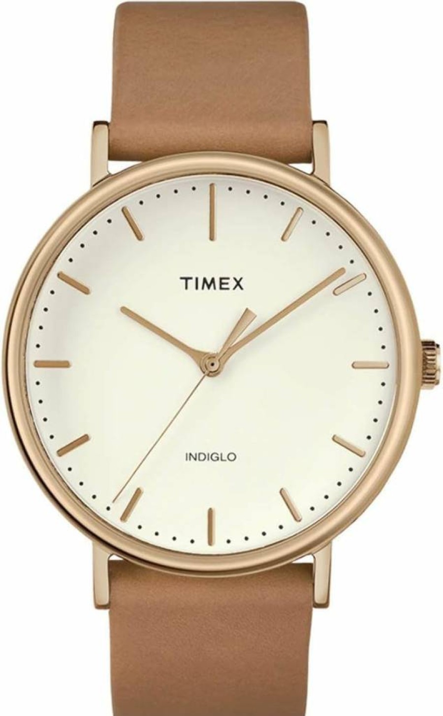 Timex Men's Fairfield 41mm Rose Gold-Tone Leather Strap Watch - Tan, Gold, Cream Dial