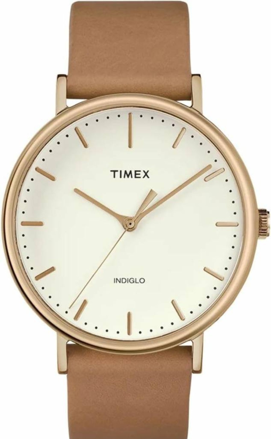 Timex Men's Fairfield 41mm Rose Gold-Tone Leather Strap Watch - Tan, Gold, Cream Dial