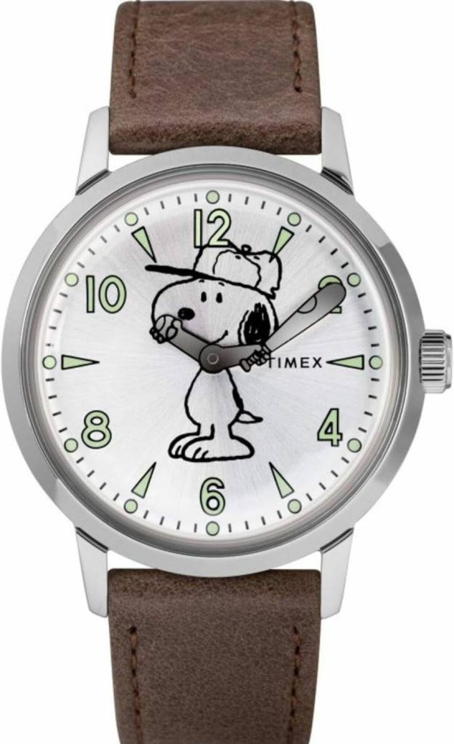 Timex Tw2R94900 Snoopy Brown and Silver Dress Watch for Men - Classic Casual Style