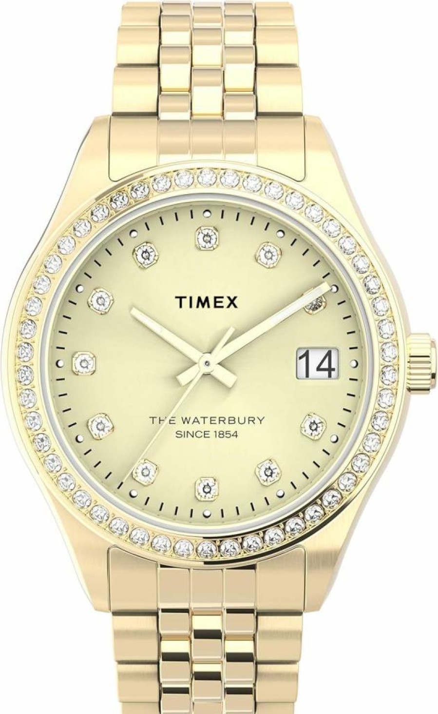 Timex Women's Waterbury Legacy 34mm Gold-Tone Stainless Steel Watch with Crystal Accents