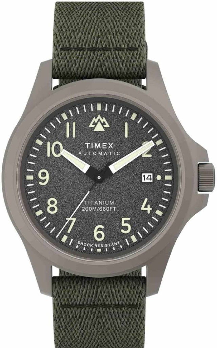 Timex Men's Expedition North Titanium Automatic Watch - 41mm Green Strap, Gray Dial, Titanium Case