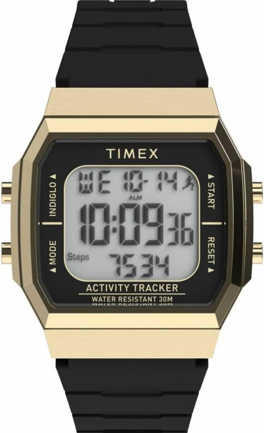 Timex Unisex 40mm Gold-Tone Digital Watch with Black Strap - Activity Tracker