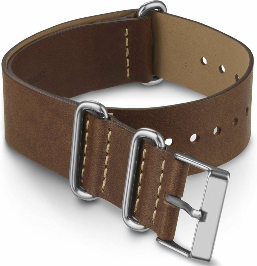 Timex TW7C63000 20mm Brown Leather Slip-Thru Watch Strap - Double-Layered Genuine Leather Band