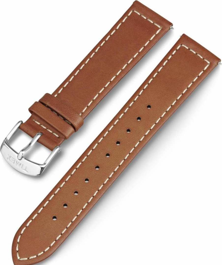 Timex 20mm Genuine Leather Watch Strap - Dark Brown with Silver-Tone Buckle for Men & Women
