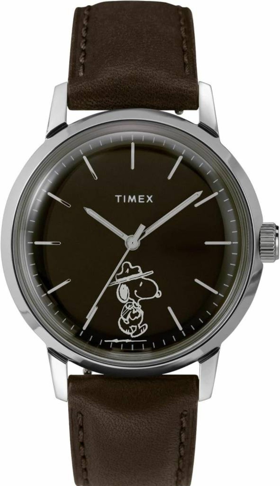 Timex Marlin Automatic Snoopy Beagle Scout Watch 40mm Leather Strap Peanuts Collection