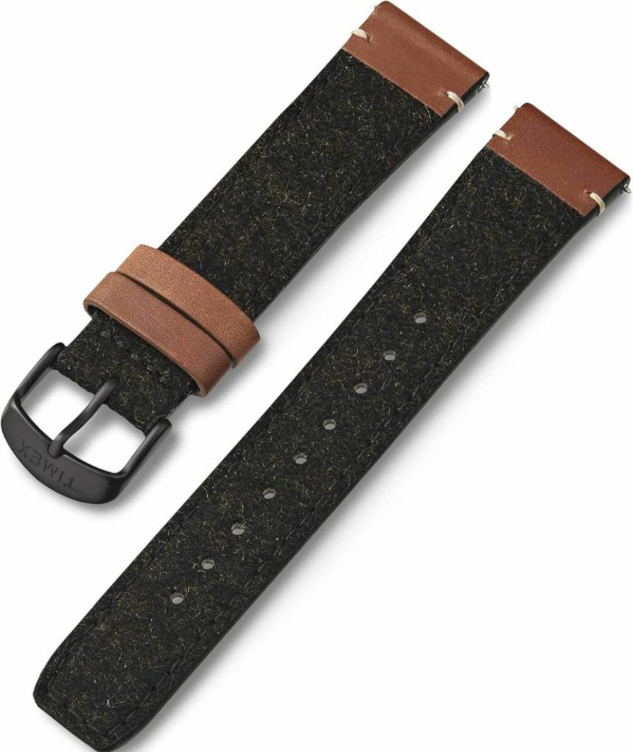 Timex 20mm Tan & Brown Fabric and Genuine Leather Watch Strap with Silver-Tone Buckle