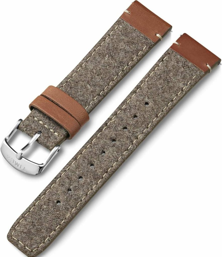 Timex 20mm Tan & Brown Fabric and Genuine Leather Watch Strap with Silver-Tone Buckle