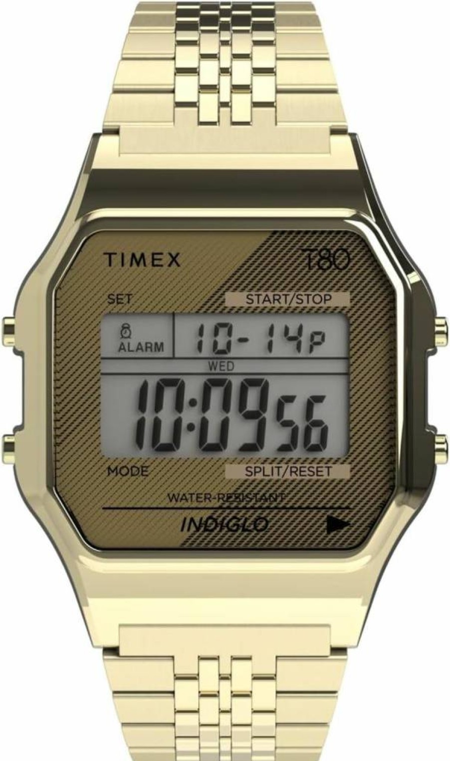 Timex T80 34mm Stainless Steel Casual Watch for Men and Women - Retro Digital Display, Water-Resistant, Durable Bracelet