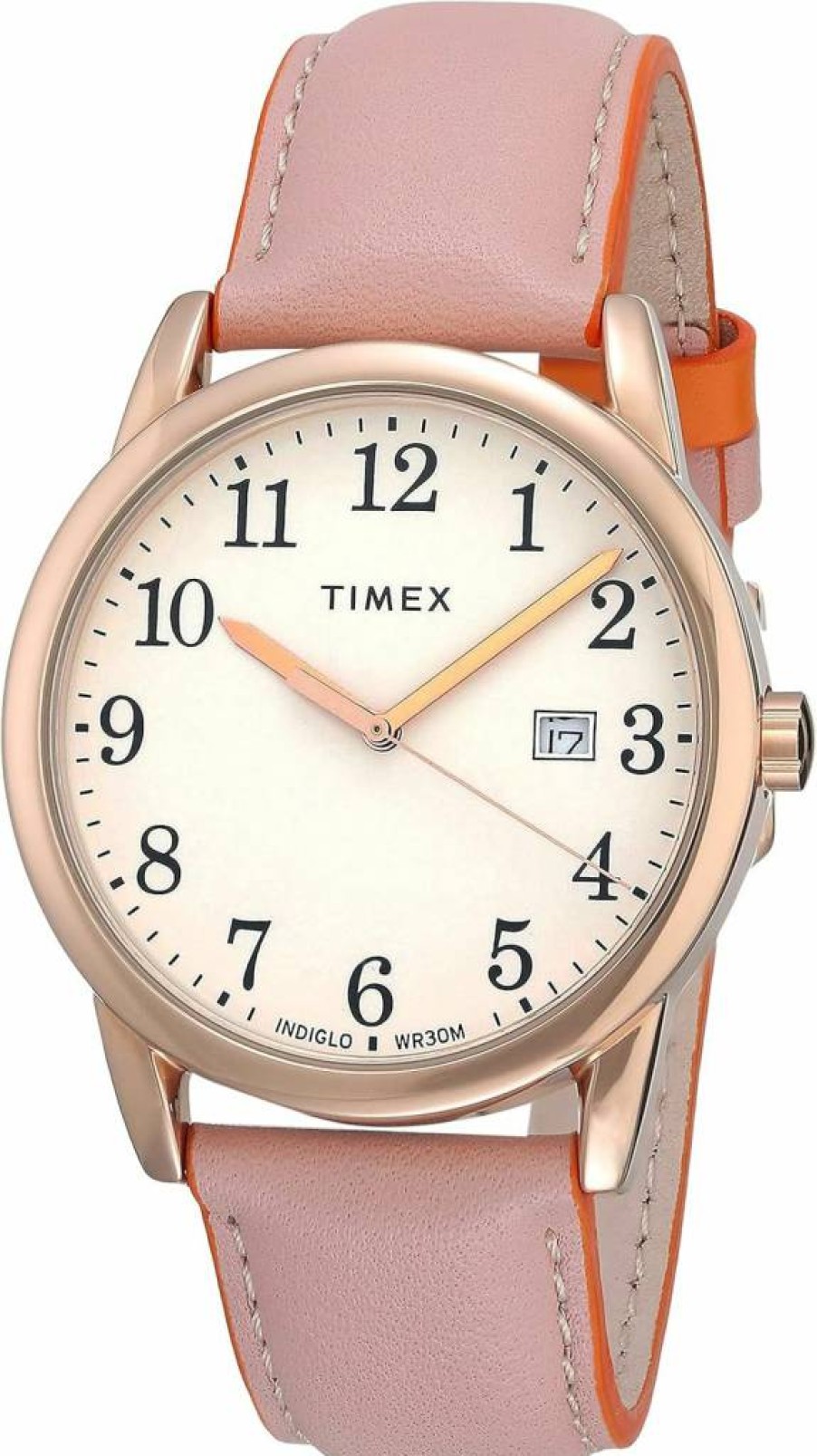 Timex Women's Easy Reader 38mm Blush Leather Strap Watch with Orange Accents