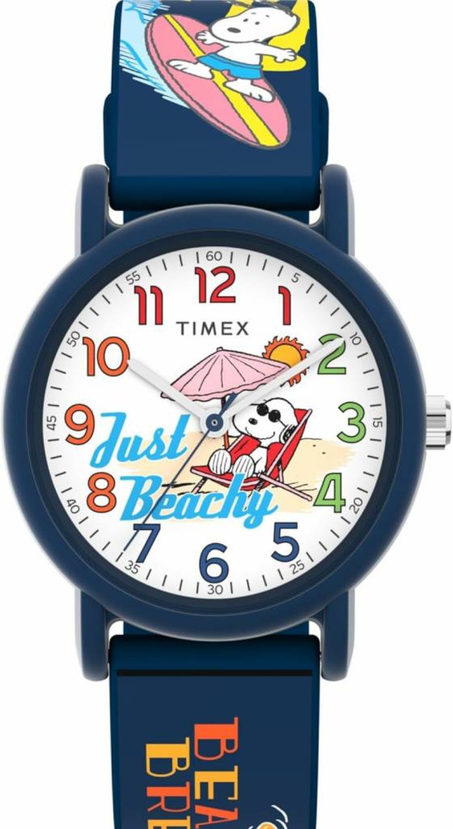 Timex Unisex Peanuts Just Beachy 36mm Blue Strap White Dial Casual Watch - Snoopy Collection