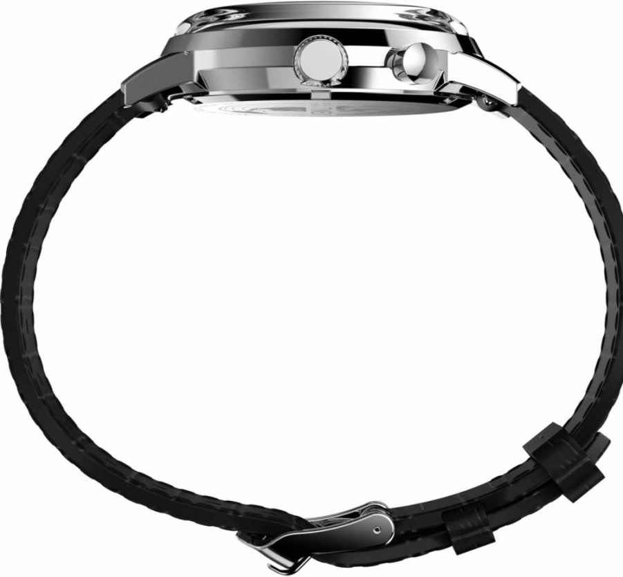 Timex Men's Marlin Moon Phase Watch - 40mm Blue Dial, Black Leather Strap, Stainless Steel Case