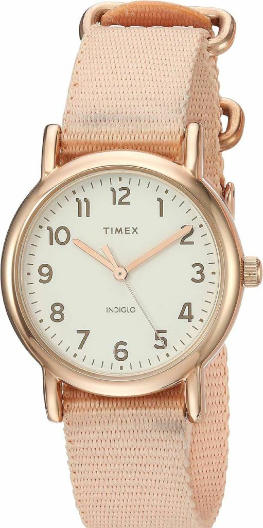 Timex Weekender Women's 31mm Rose Gold-Tone Watch with Pink Nylon Slip-Thru Strap