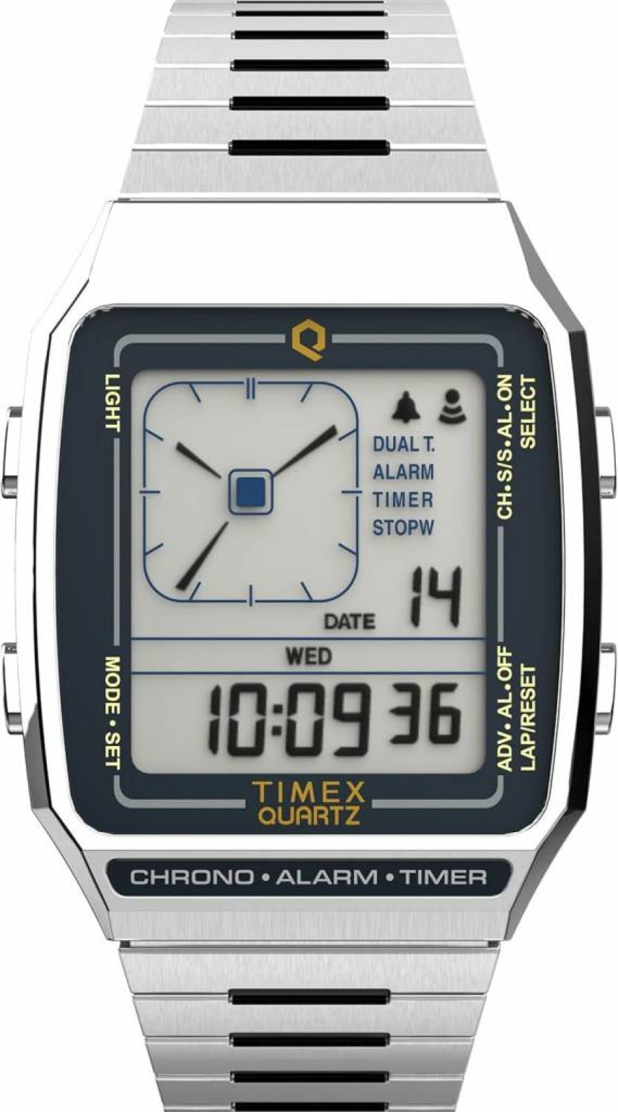 Timex Q Reissue Digital 32.5mm Stainless Steel Watch with Silver-Tone Bracelet