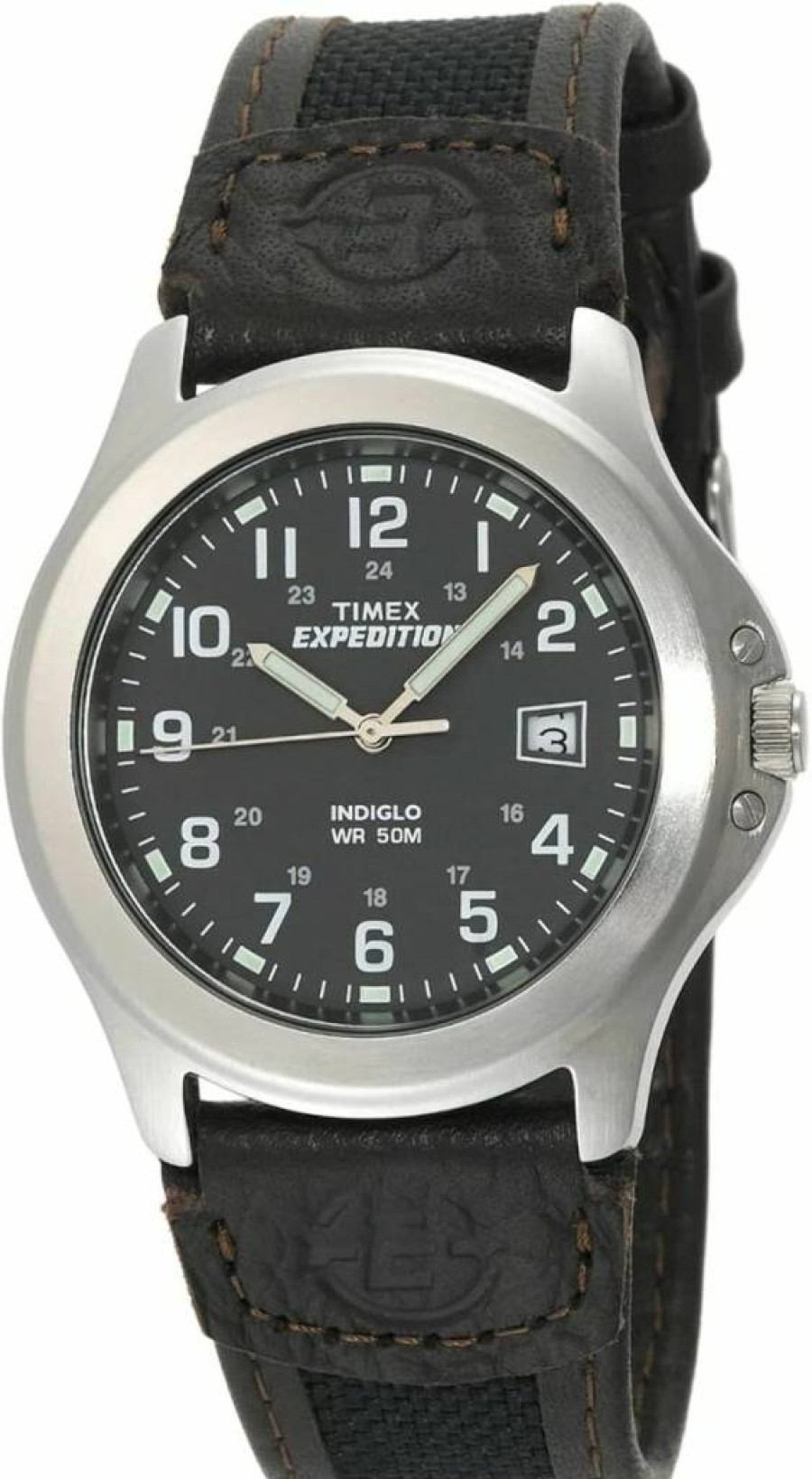 Timex Expedition 39mm Men's Analog Watch with Brown Leather Strap, Indiglo Backlight, Luminous Hands, 24-Hour Time, Date Function, 50M Water Resistance - Rugged Outdoor Watch