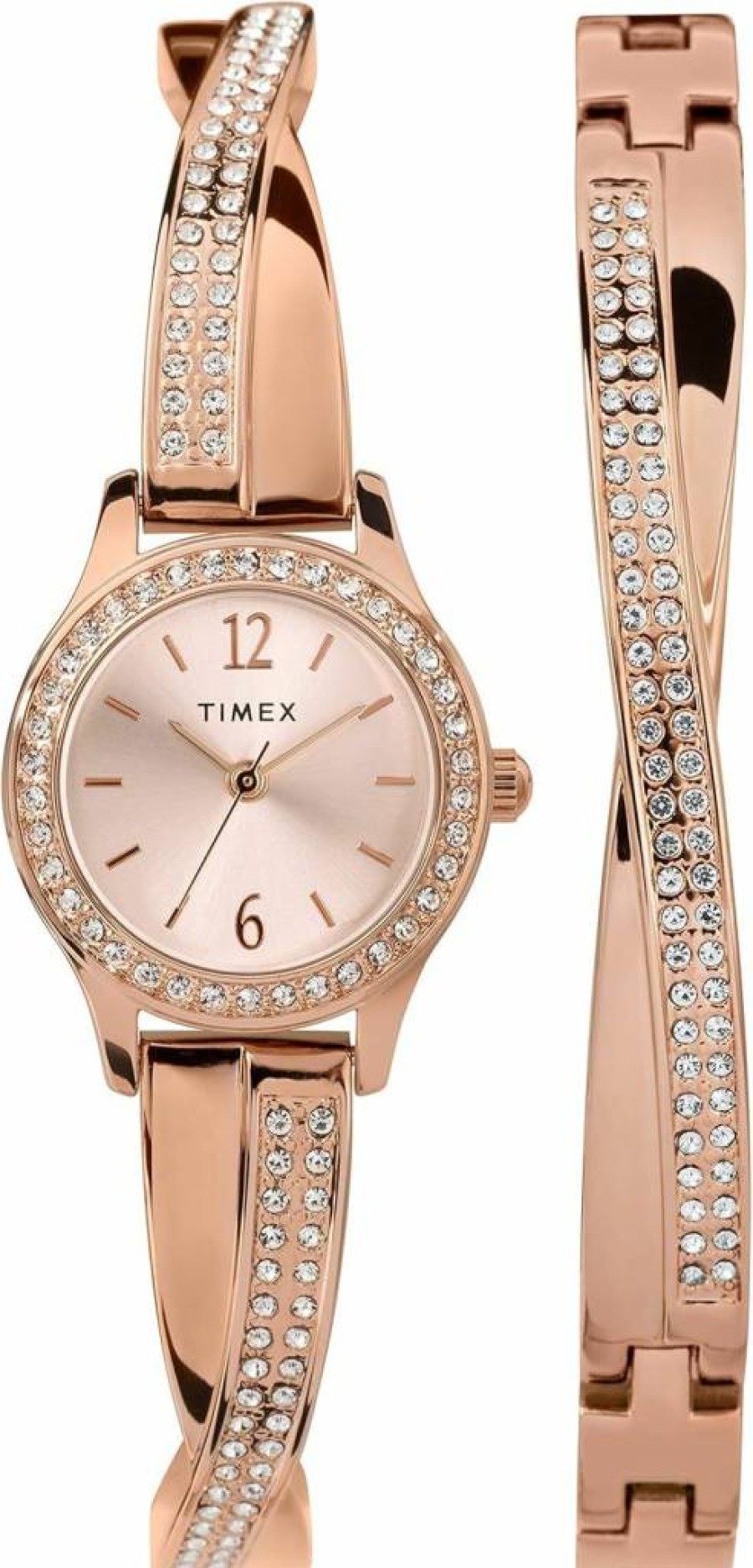 Timex Women's Crystal Accented 19mm Dress Watch & Bracelet Gift Set