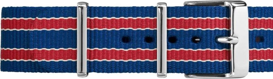 Timex TW7C07100 20mm Blue Red Stripe Fabric Slip-Thru Watch Strap - Double-Layered NATO Band for Timex Watches