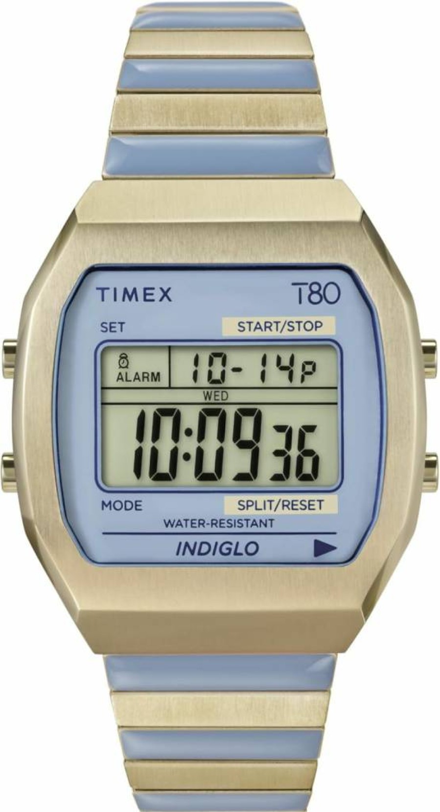 Timex Women's T80 36mm Gold-Tone Watch with Blue Dial & Expansion Band