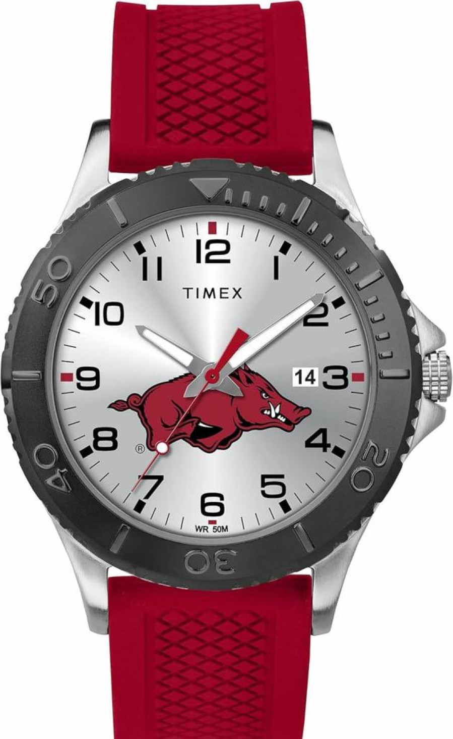 Timex Men's Collegiate 42mm Analog Watch with Red Silicone Strap - Arkansas Razorbacks Edition