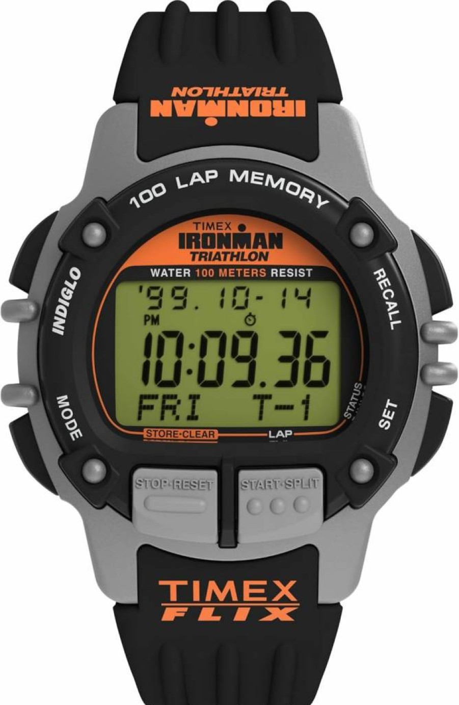 Timex Men's Ironman Triathlon Flix 100 Digital Sports Watch - 42mm Resin Strap, Lap Timer, Alarm, Water-Resistant