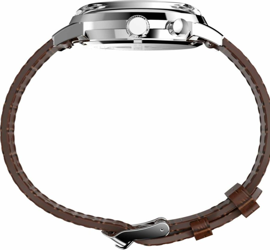 Timex Men's Marlin Moon Phase 40mm Rose Gold-Tone Stainless Steel Watch with Brown Leather Strap